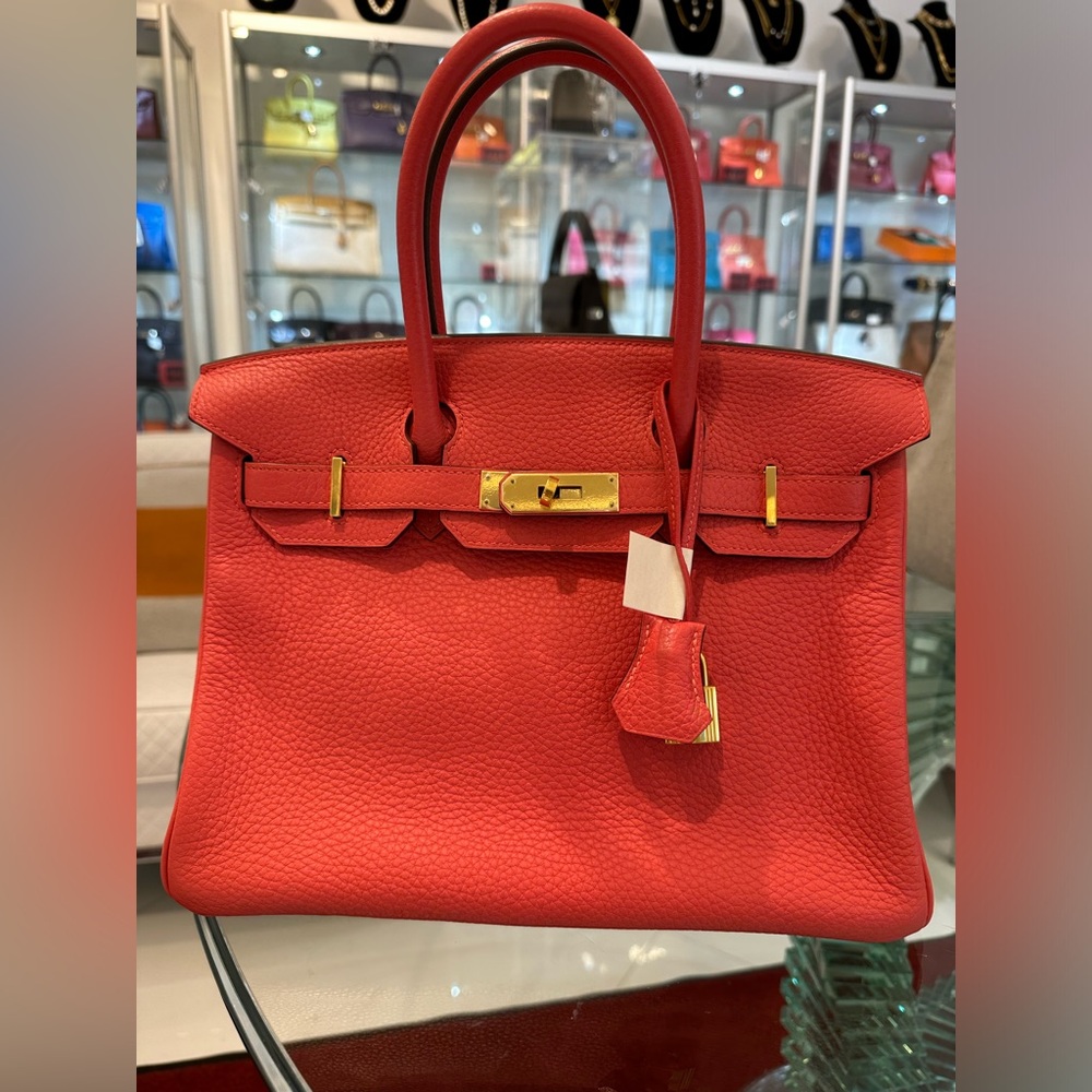 Authentic 30cm Birkin Rose Jaipur Clemence GHW